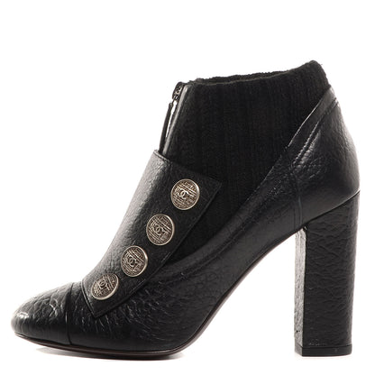 Chanel Leather Wool Insert Ankle Boots 38 Black 1 of 6