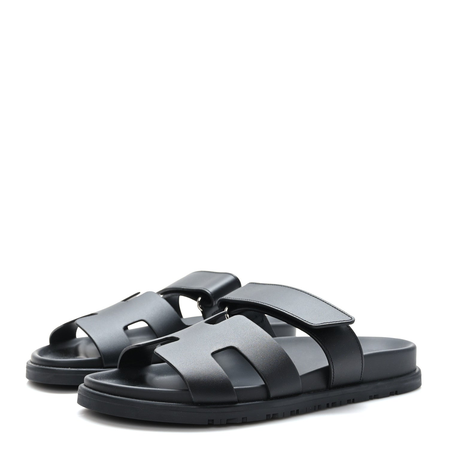 Hermes Calfskin Womens Chypre Sandals 37.5 Black 3 of 9