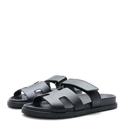Hermes Calfskin Womens Chypre Sandals 37.5 Black 3 of 9