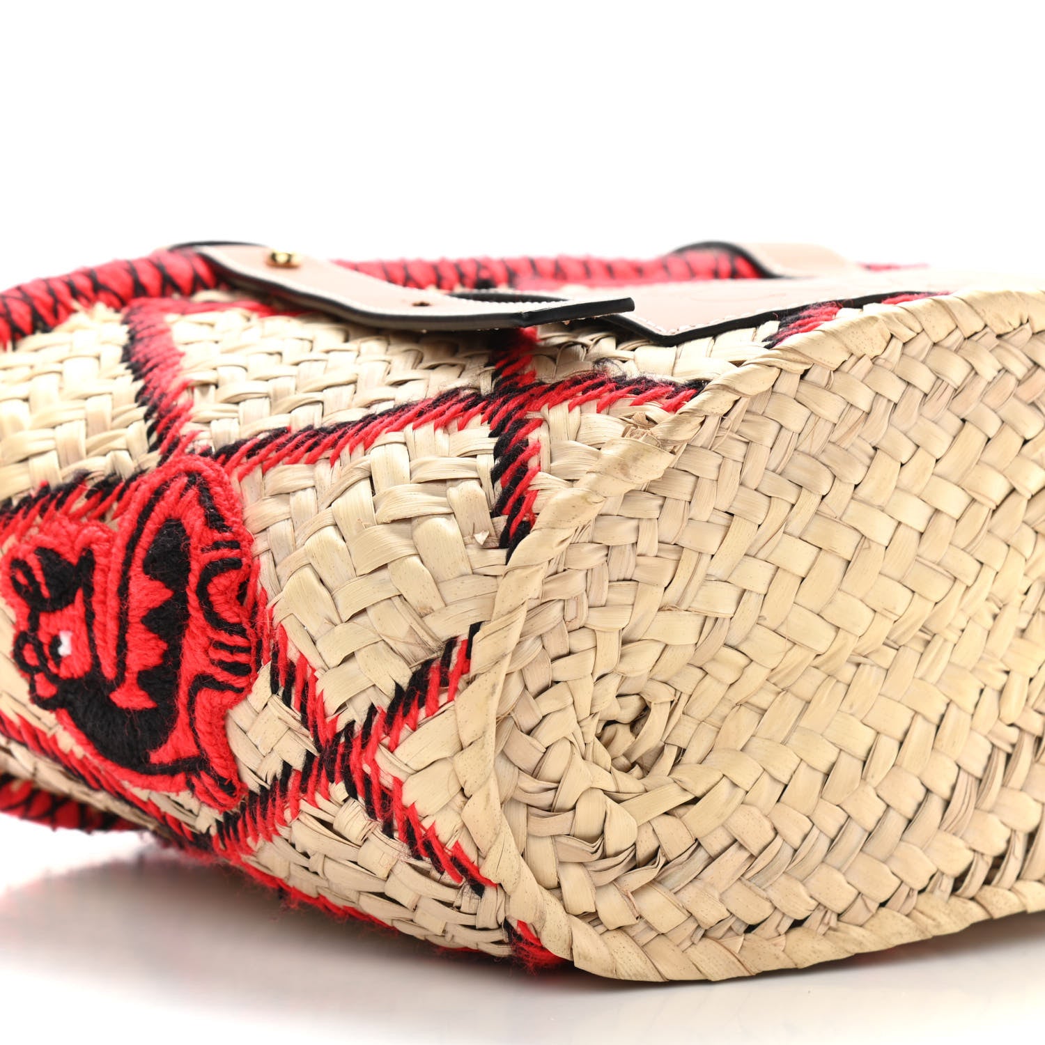 Loewe Embroidered Raffia Basket Tote Bag Natural Tan Red 5 of 12
