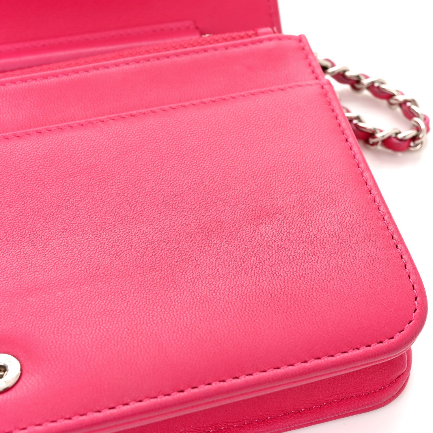 Chanel Lambskin Quilted Diamond CC Wallet On Chain WOC Pink 13 of 13