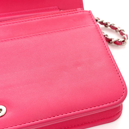 Chanel Lambskin Quilted Diamond CC Wallet On Chain WOC Pink 13 of 13