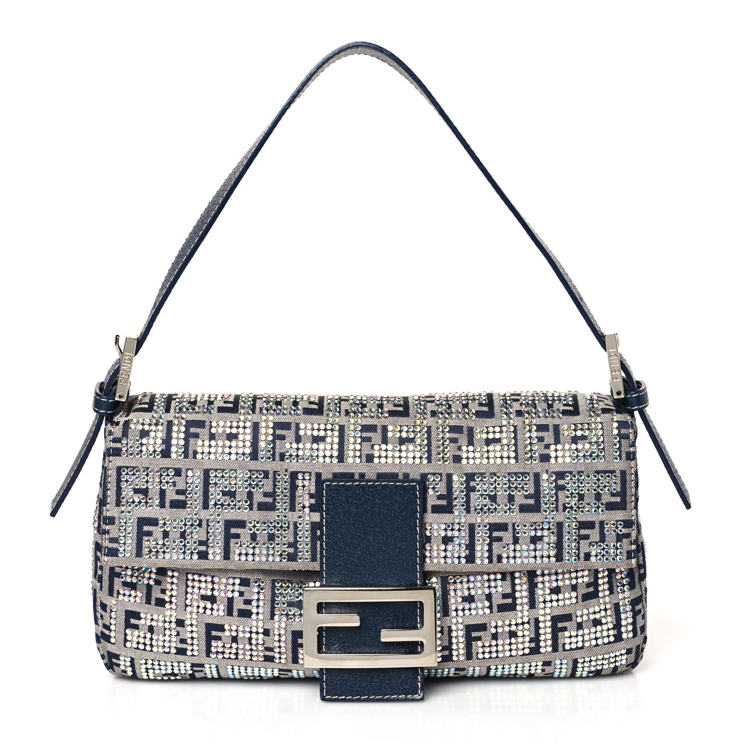 Fendi Zucchino Crystal Baguette Navy 1 of 8