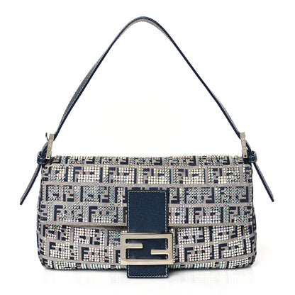 Fendi Zucchino Crystal Baguette Navy 1 of 8
