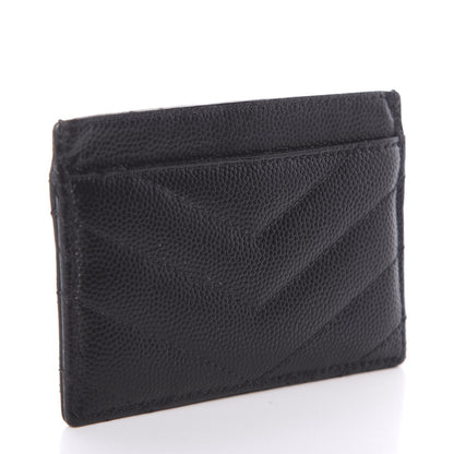 Saint Laurent Grain De Poudre Matelasse Chevron Monogram Credit Card Case Black 2 of 6
