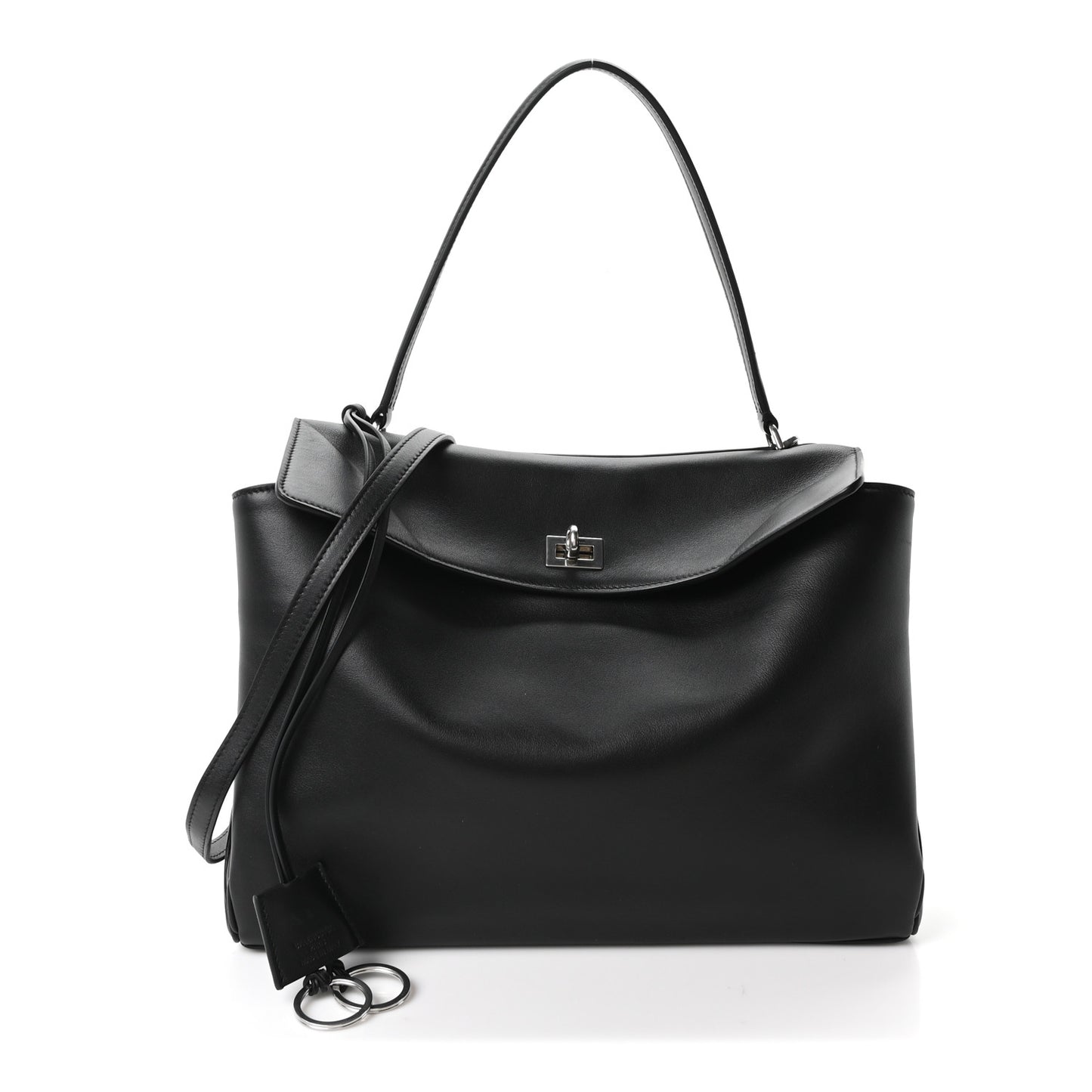 Natural Smooth Calfskin Medium Rodeo Top Handle Handbag Black