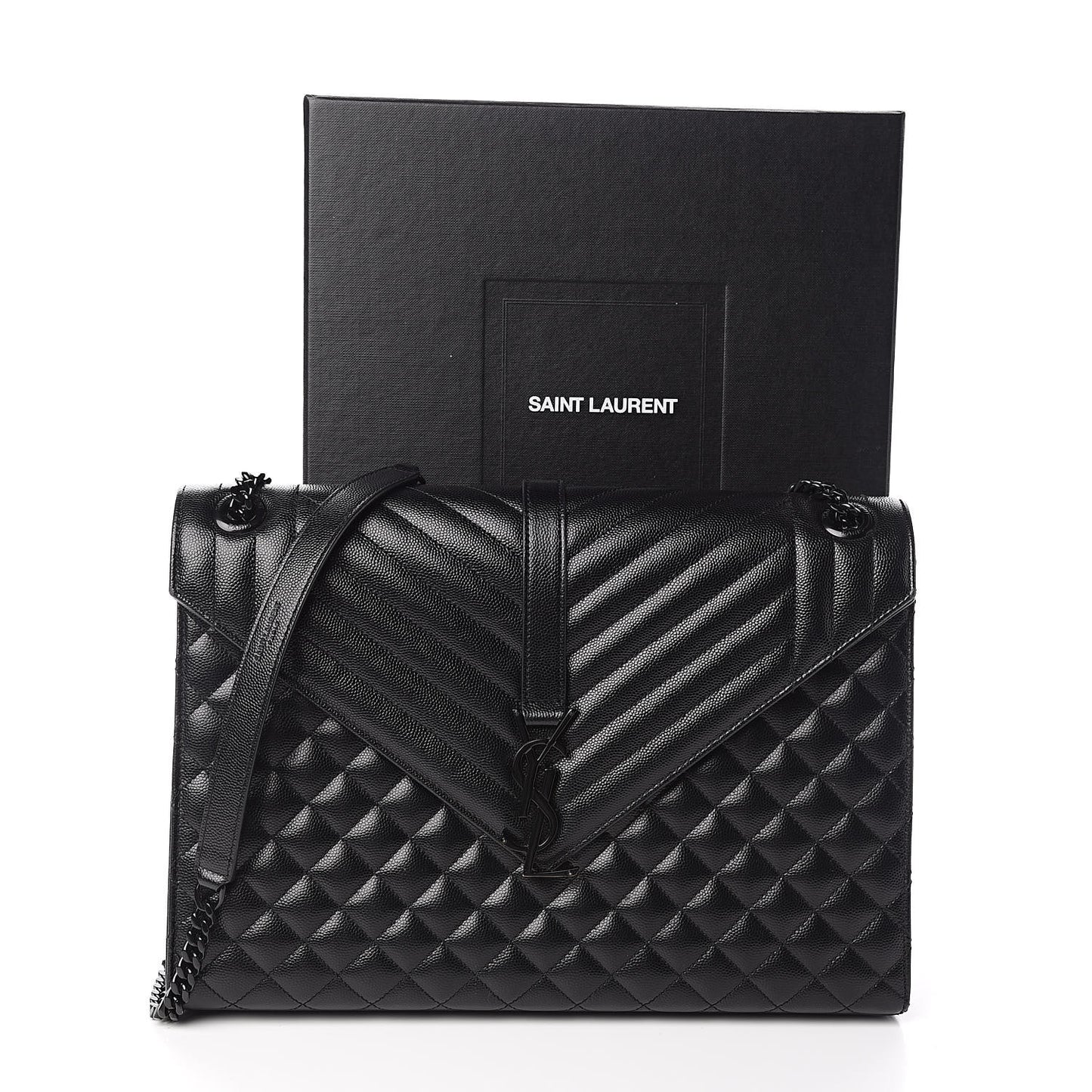 Grain De Poudre Textured Mixed Matelasse Large Triquilt Monogram Monochrome Satchel Black