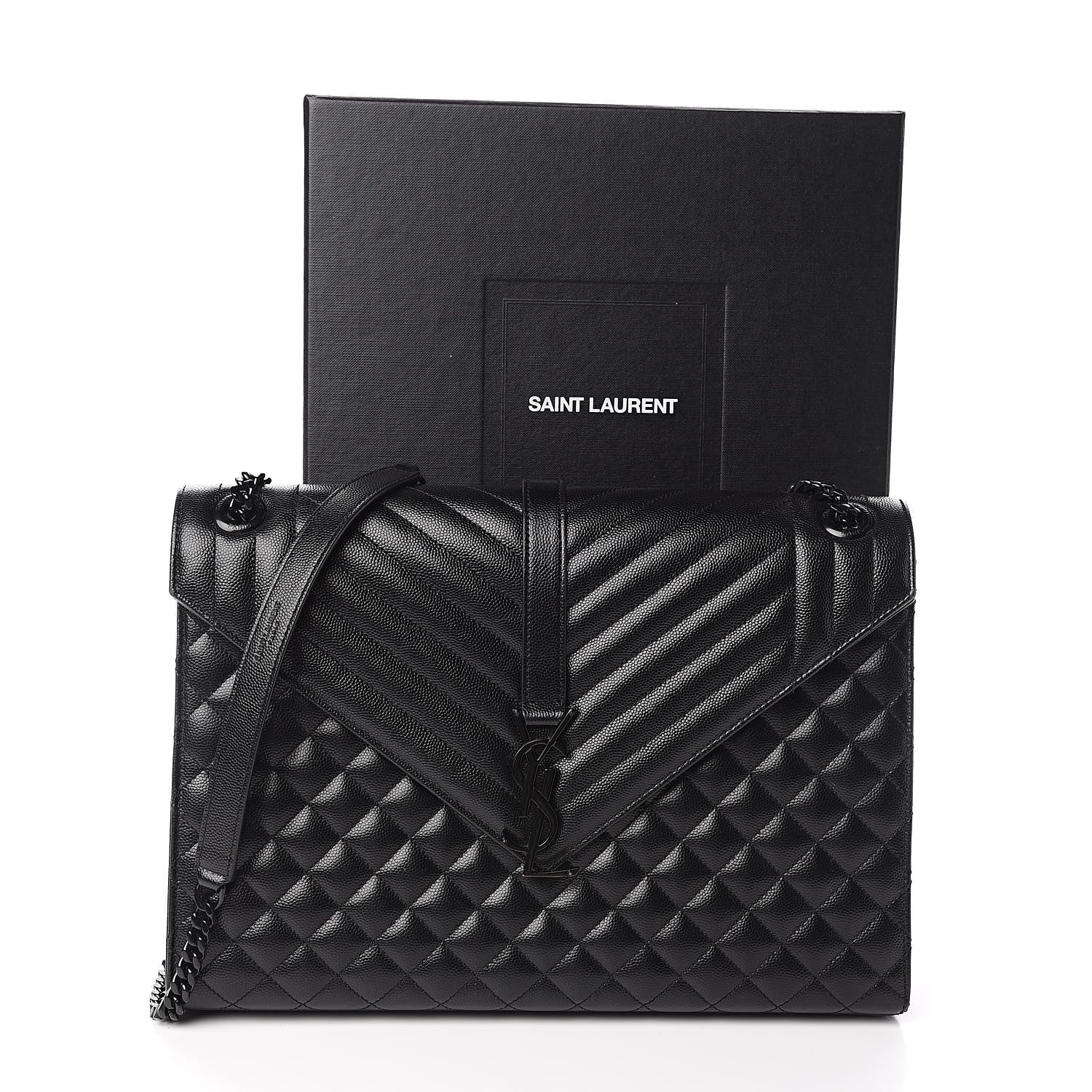 Saint Laurent Grain De Poudre Textured Mixed Matelasse Large Triquilt Monogram Monochrome Satchel Black 13 of 13