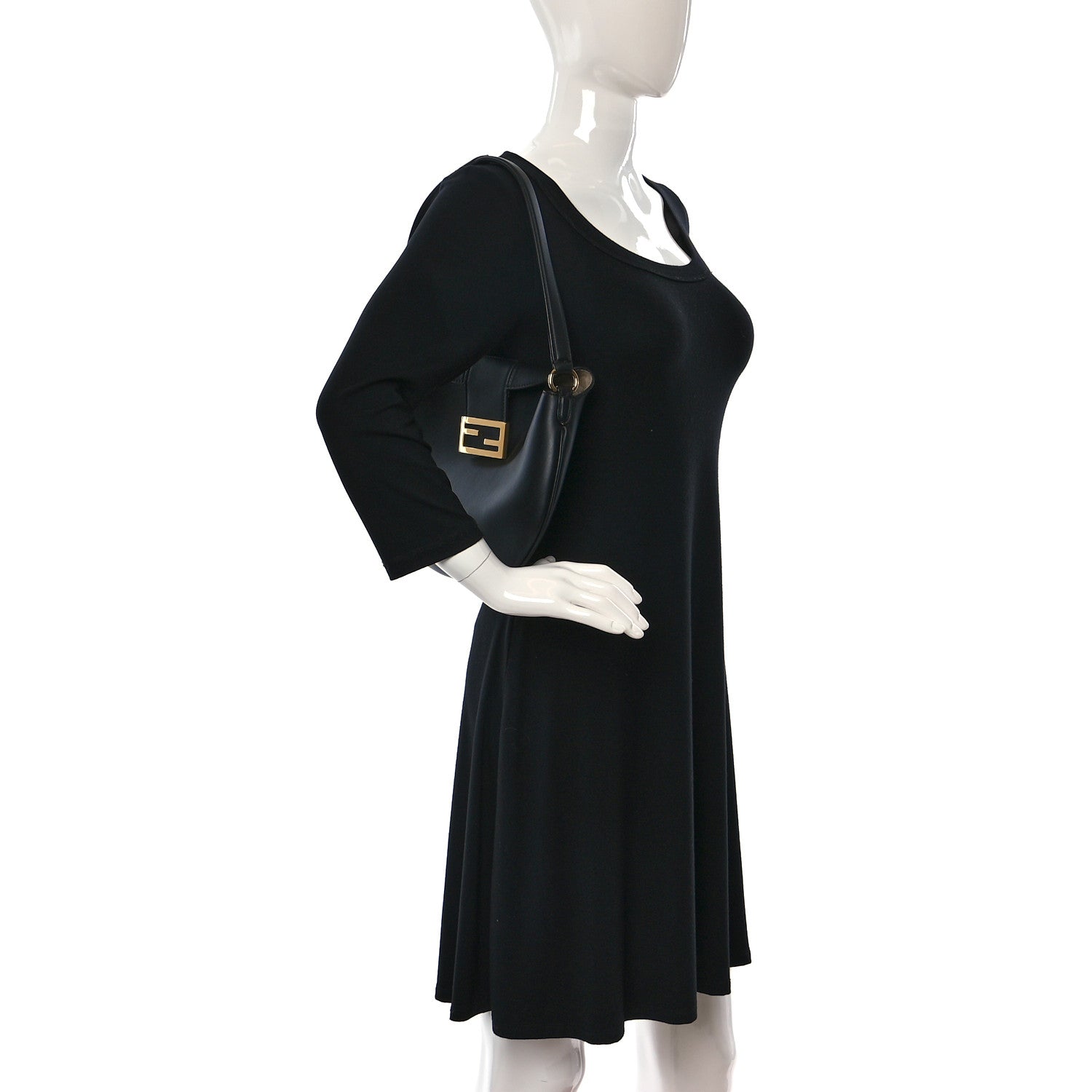 Fendi Vitello Grace Suede Small Croissant Hobo Black 2 of 8