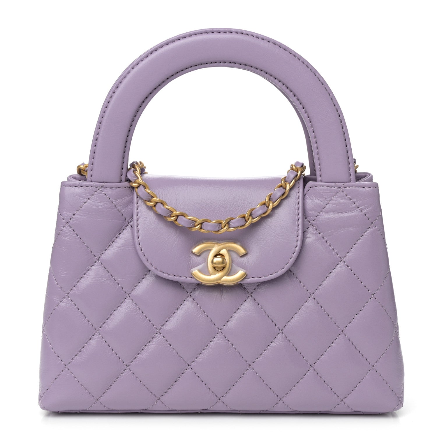 Chanel Shiny Aged Calfskin Quilted Nano Kelly Shopper Lilac 1 of 11