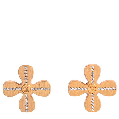 Chanel Crystal CC Cross Clip On Earrings Gold 1 of 4