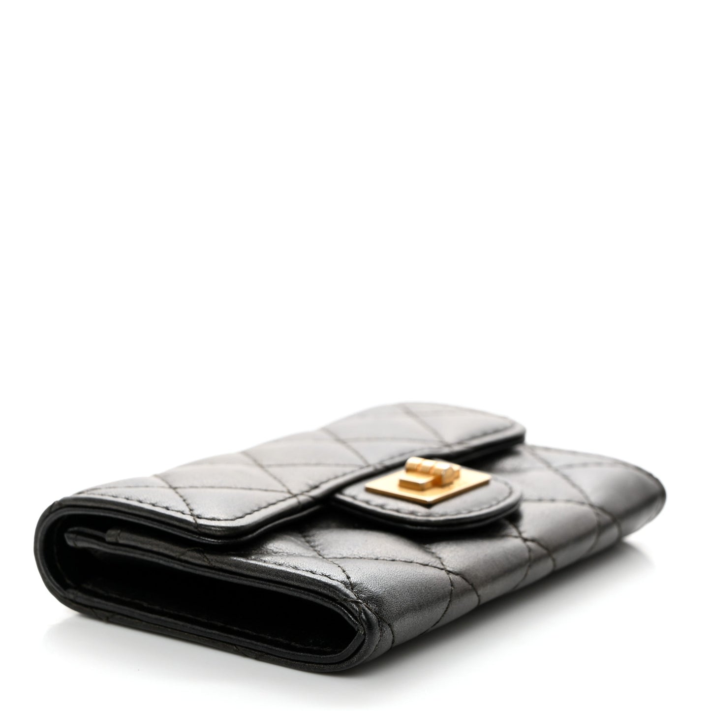 Metallic Calfskin Quilted Reissue Card Holder Wallet Charcoal