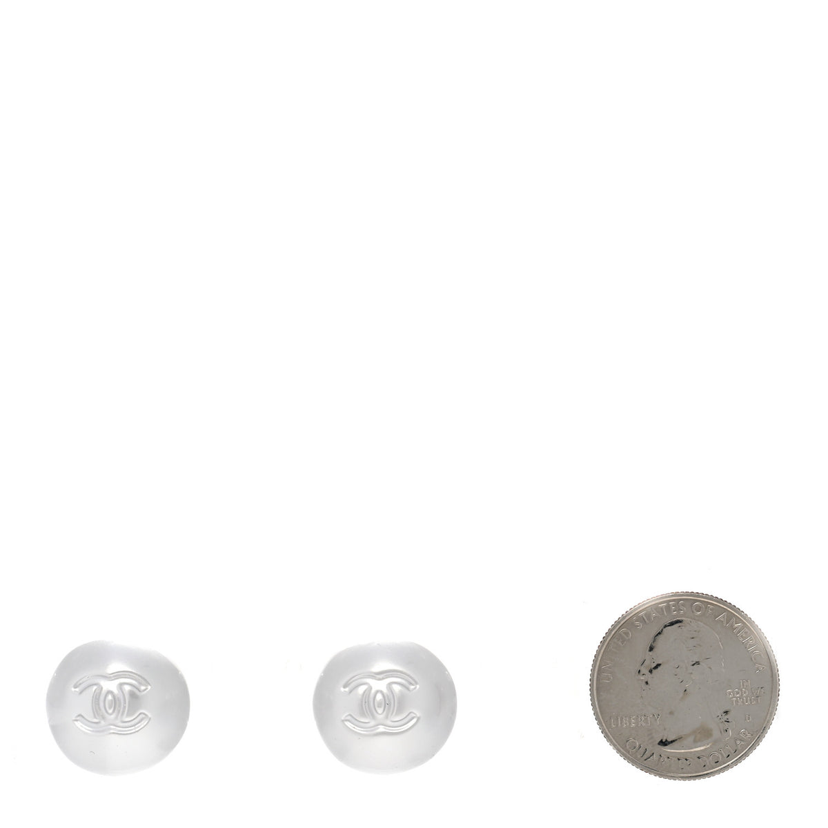 Chanel Resin Metal CC Stud Earrings Silver Pearly White 2 of 5