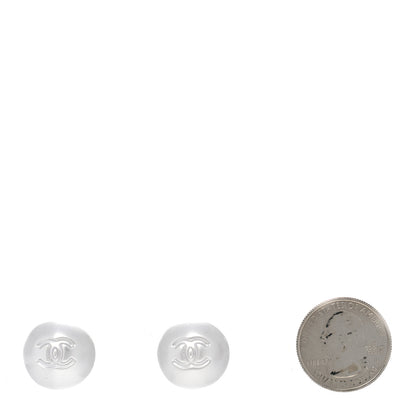 Chanel Resin Metal CC Stud Earrings Silver Pearly White 2 of 5