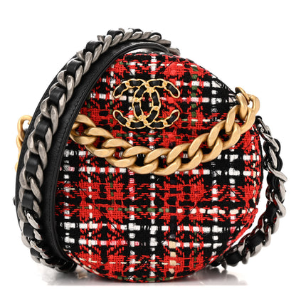 Chanel Tweed Quilted Chanel 19 Round Clutch With Chain  Red Black White Green 1 of 11