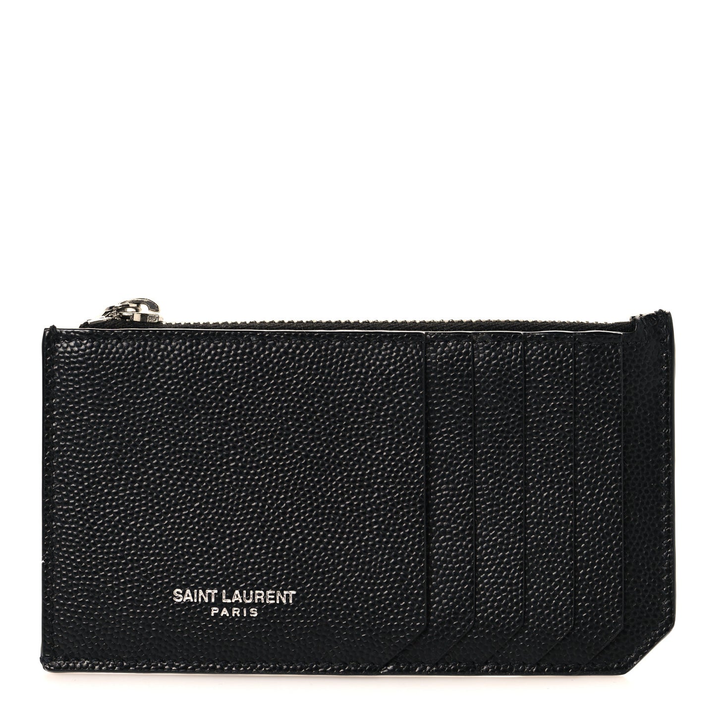 Grained Calfskin 5 Fragments Zip Pouch Card Holder Black