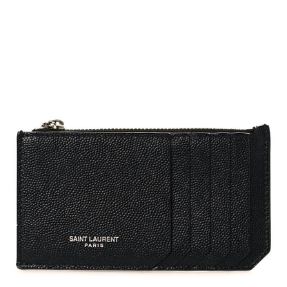 Saint Laurent Grained Calfskin 5 Fragments Zip Pouch Card Holder Black 1 of 8