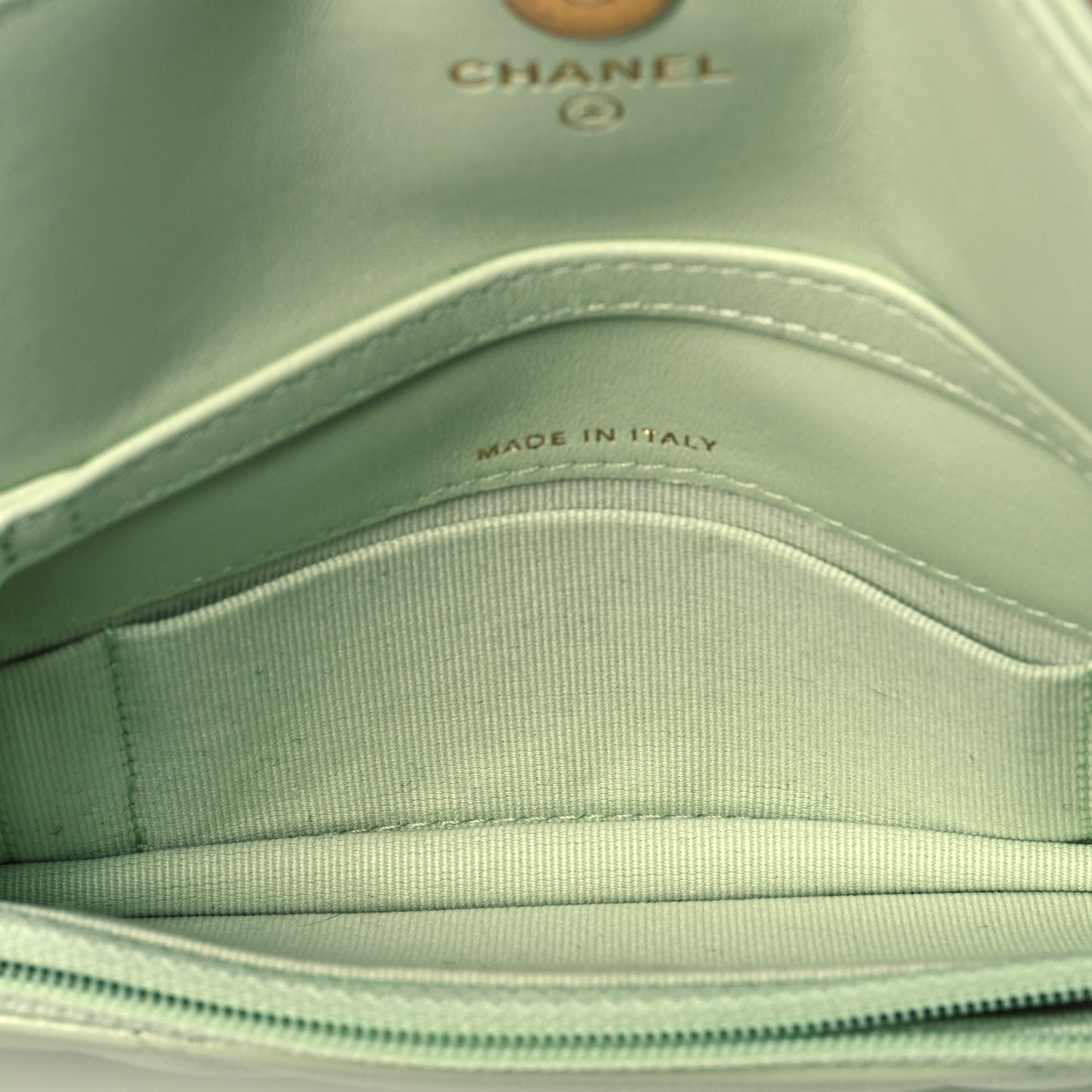 Lambskin Quilted Chanel 19 Clutch With Chain Light Green