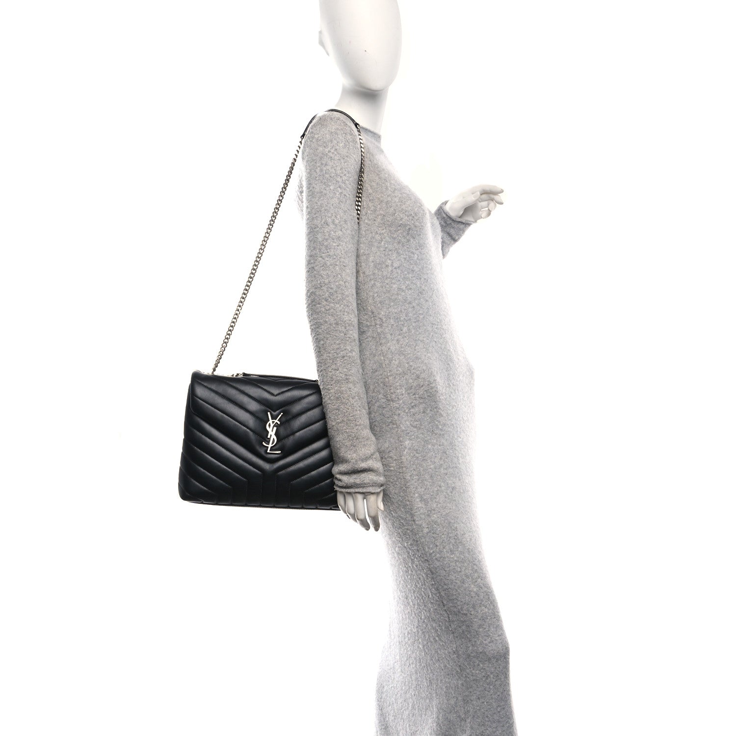 Saint Laurent Calfskin Y Quilted Monogram Medium Loulou Chain Satchel Black 2 of 10