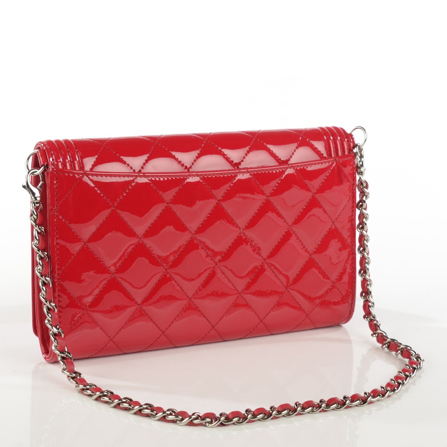 Chanel Patent Calfskin Quilted Boy Wallet on Removable Chain Red 3 of 8