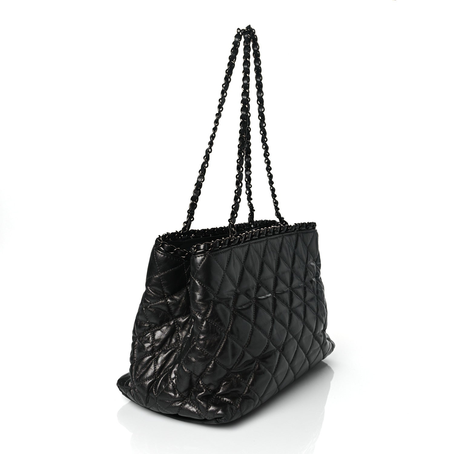 Chanel Metallic Aged Calfskin Quilted Small Chain Me Tote Dark Silver 2 of 9