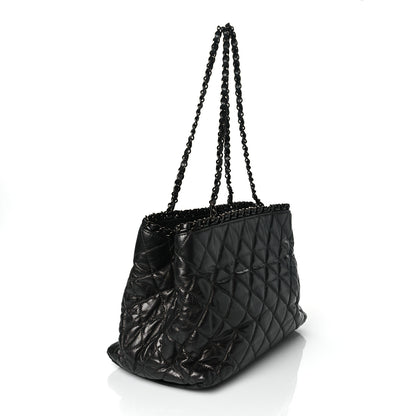 Chanel Metallic Aged Calfskin Quilted Small Chain Me Tote Dark Silver 2 of 9