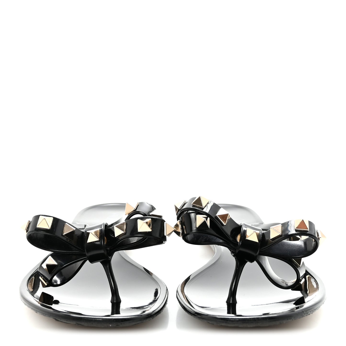 PVC Jelly Rockstud Bow Thong Sandals 37 Black
