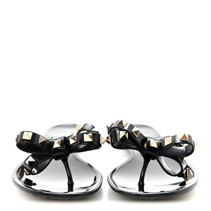 Valentino Garavani PVC Jelly Rockstud Bow Thong Sandals 37 Black 3 of 8