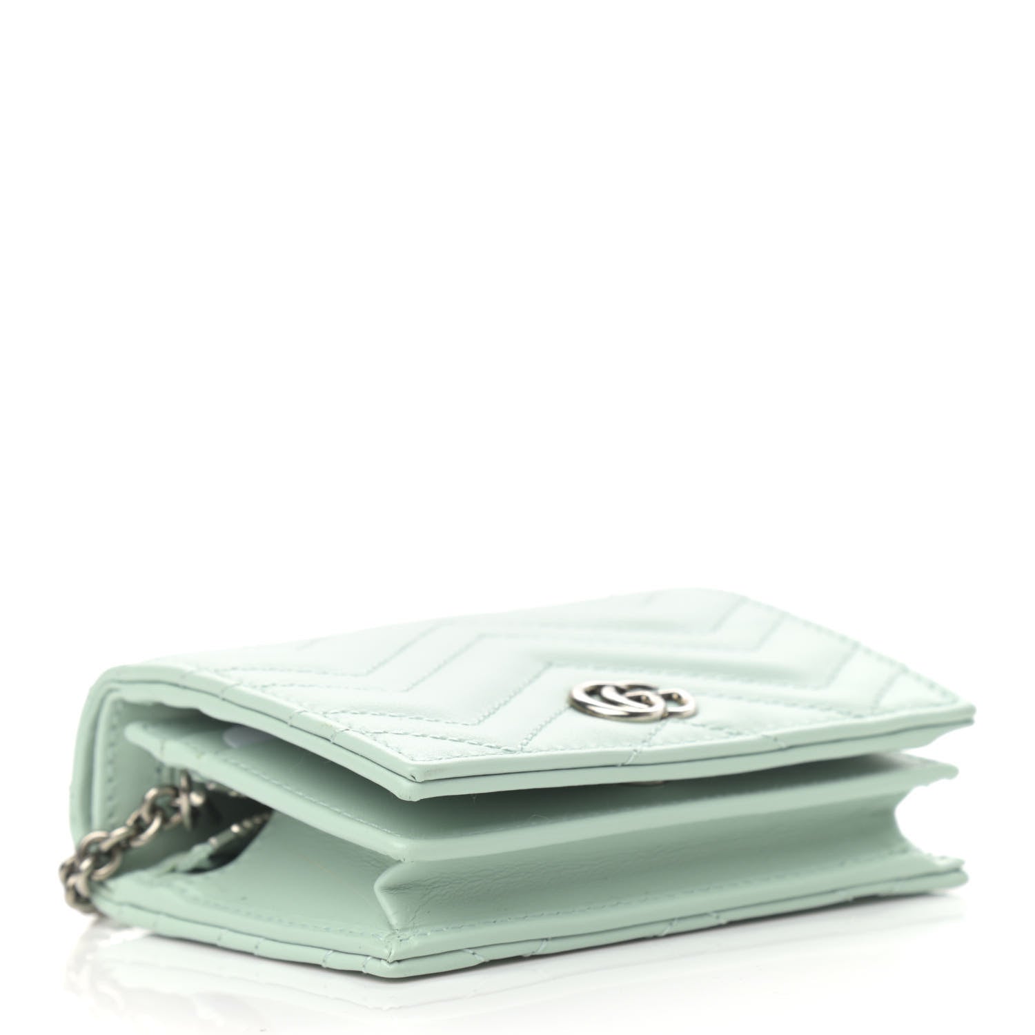 Gucci Calfskin Matelasse GG Marmont Mini Wallet On Chain Water Green 4 of 11