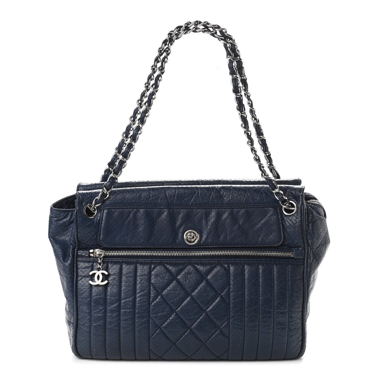 Calfskin Perforated Large 50's Satchel Marine Fonce