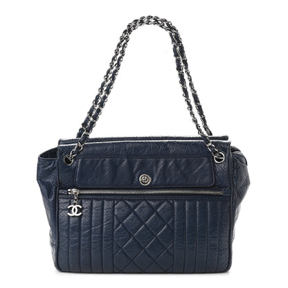 Chanel Calfskin Perforated Large 50's Satchel Marine Fonce 1 of 13