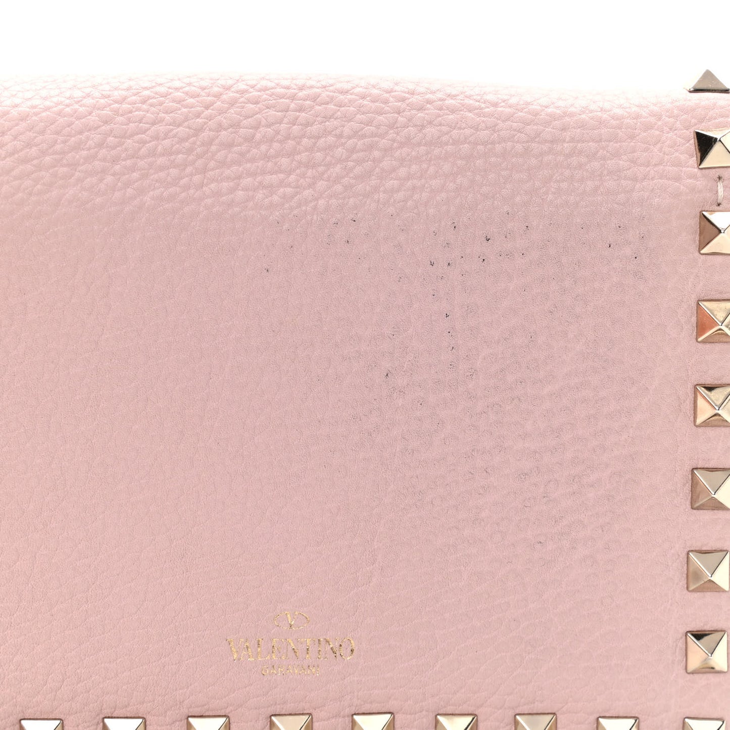 Pebbled Calfskin Rockstud Wallet on Chain Water Rose