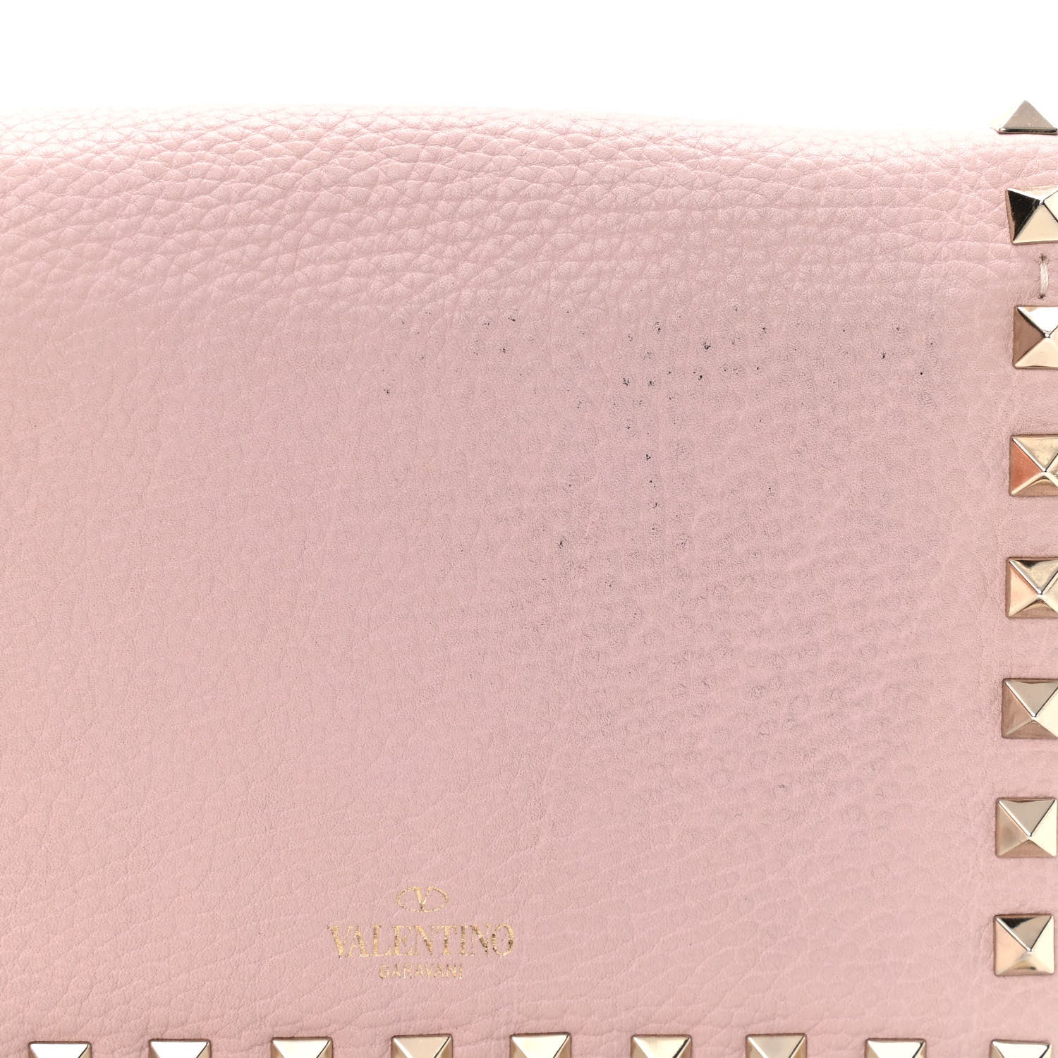 Valentino Garavani Pebbled Calfskin Rockstud Wallet on Chain Water Rose 9 of 9
