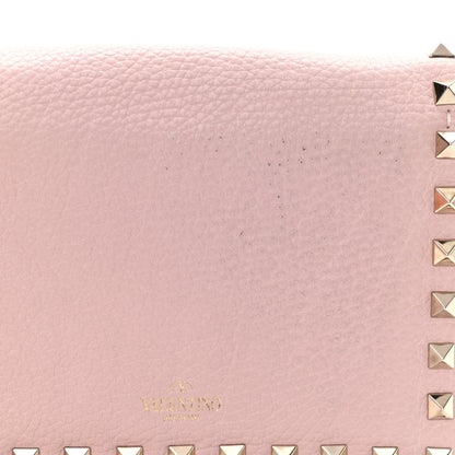Valentino Garavani Pebbled Calfskin Rockstud Wallet on Chain Water Rose 9 of 9