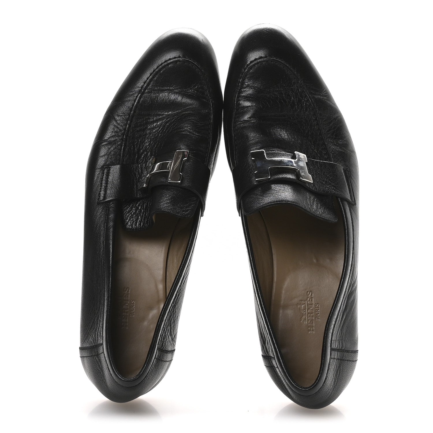 Hermes Goatskin Men's Paris Loafers 42 Black 2 of 9