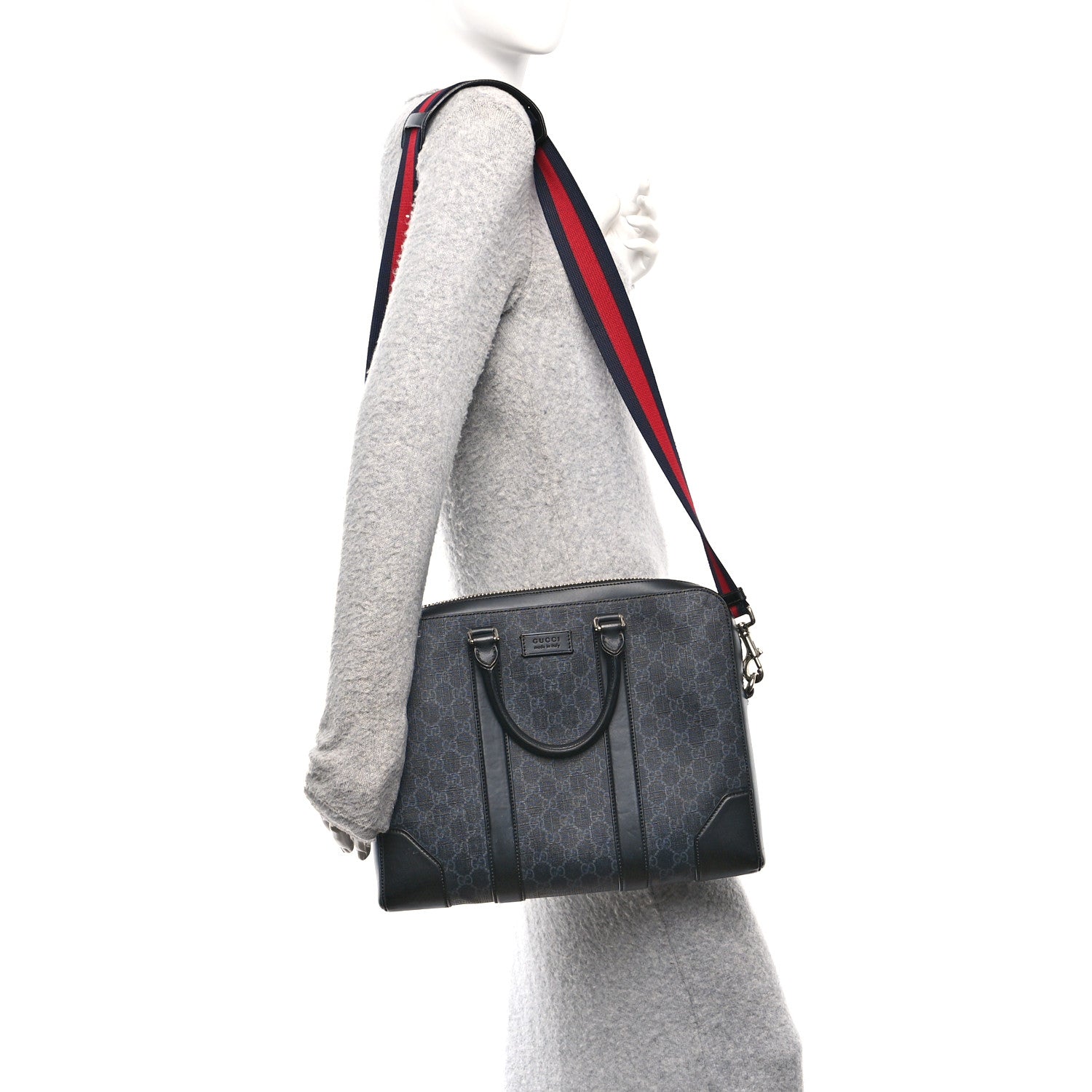 Gucci GG Supreme Monogram Appia Calfskin Web Briefcase Black 2 of 10