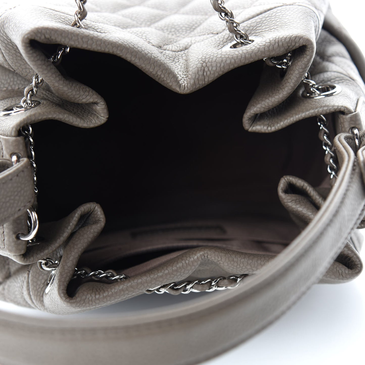 Grained Calfskin Quilted Small Chain Bucket Bag Khaki