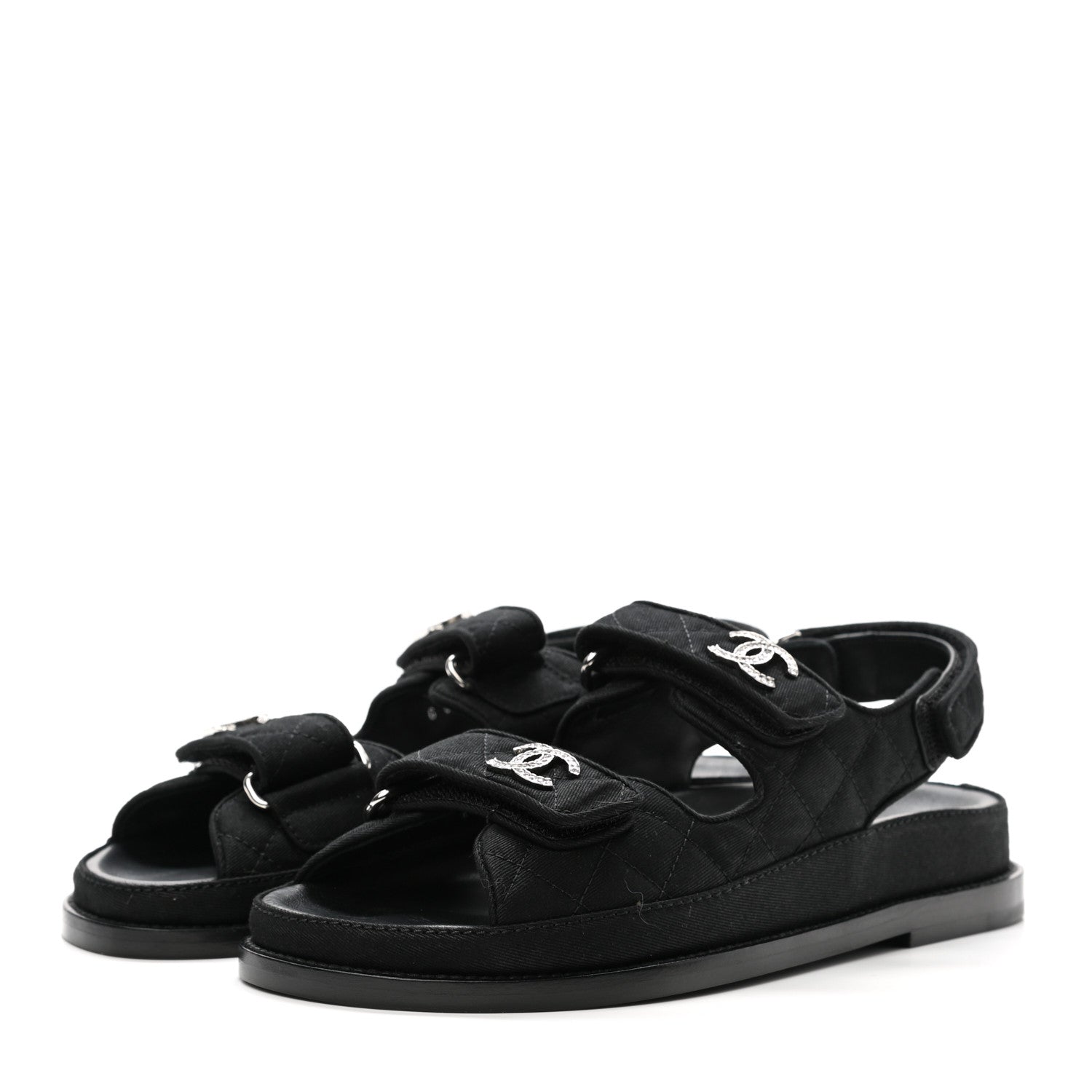Chanel Mixed Fibers Velcro Dad Sandals 35.5 Black 3 of 9