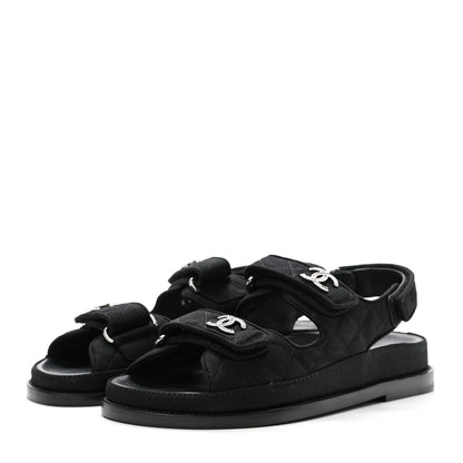 Chanel Mixed Fibers Velcro Dad Sandals 35.5 Black 3 of 9
