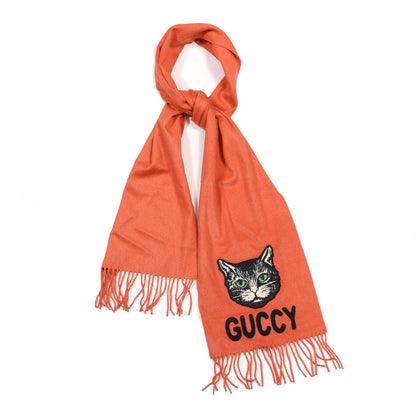 Gucci Silk Cashmere Mystic Cat Embroidered Scarf Orange 1 of 5