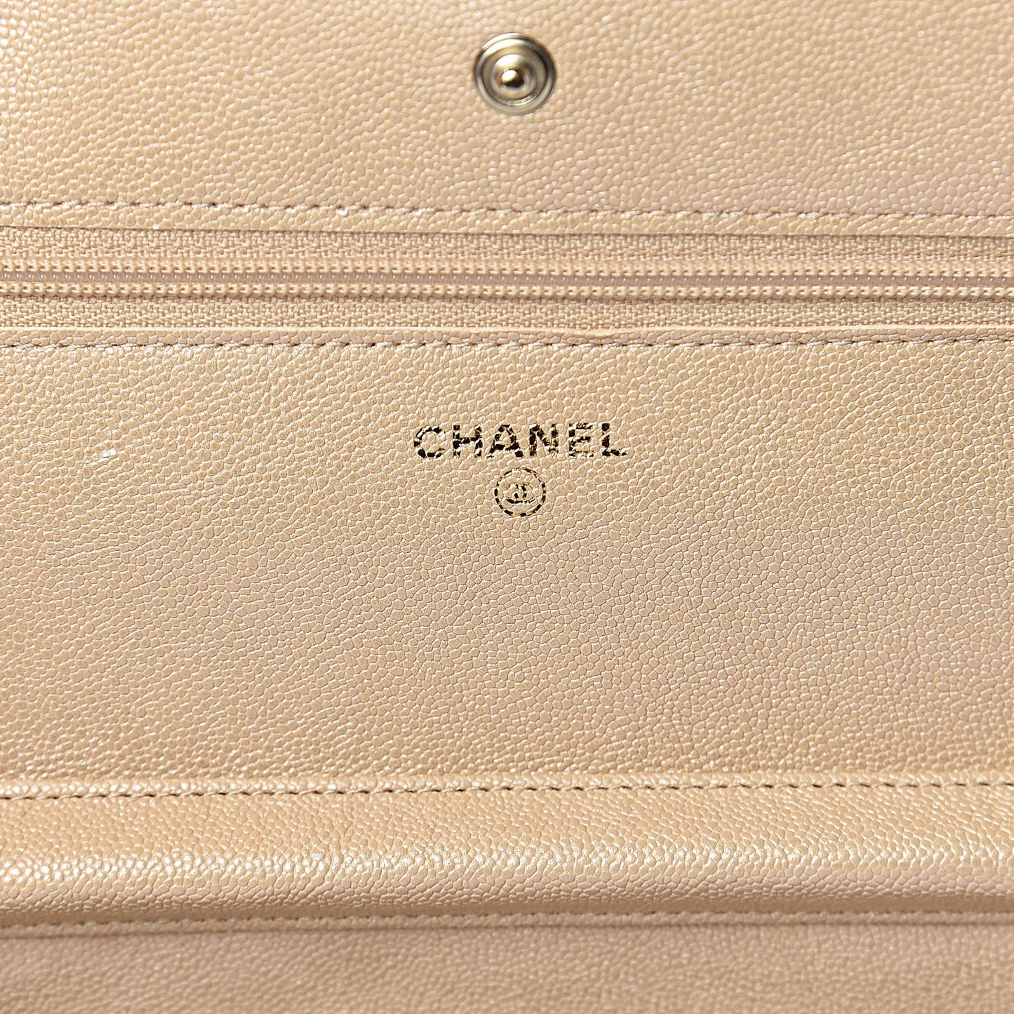 Iridescent Caviar Quilted Wallet On Chain WOC Beige