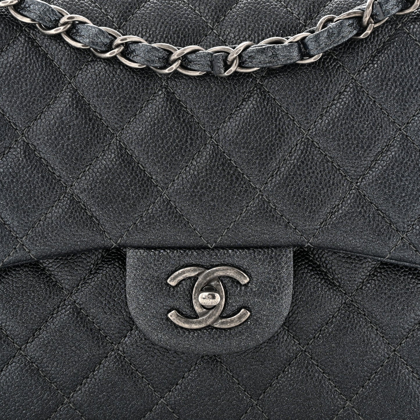 Pearly Caviar Quilted Jumbo Double Flap Grey