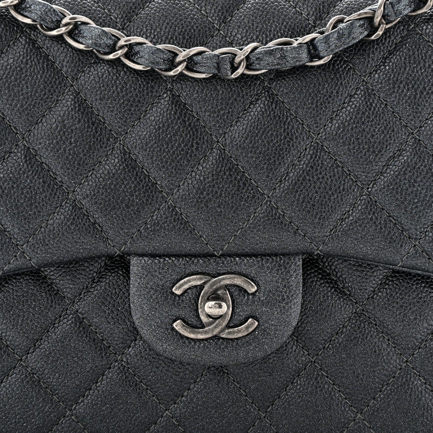 Chanel Pearly Caviar Quilted Jumbo Double Flap Grey 8 of 10