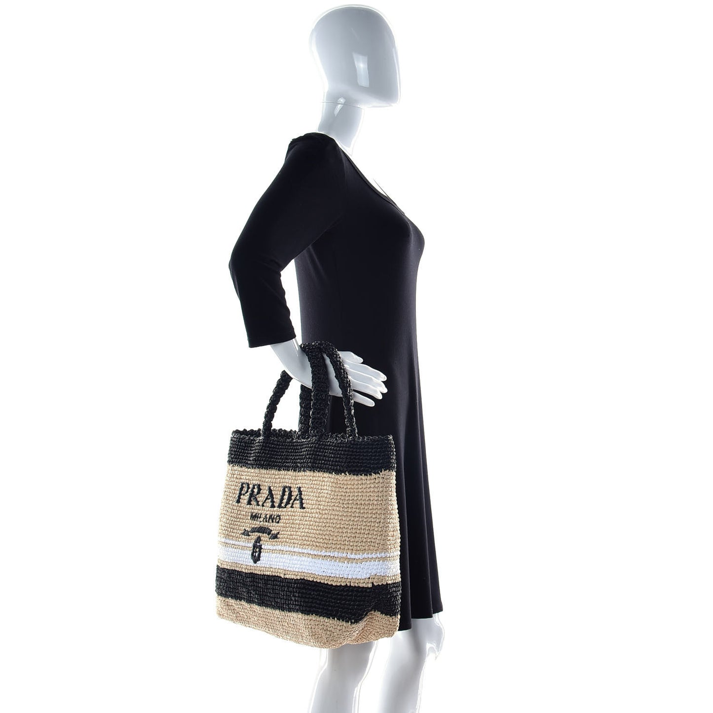 Raffia Logo Tote Naurale Black