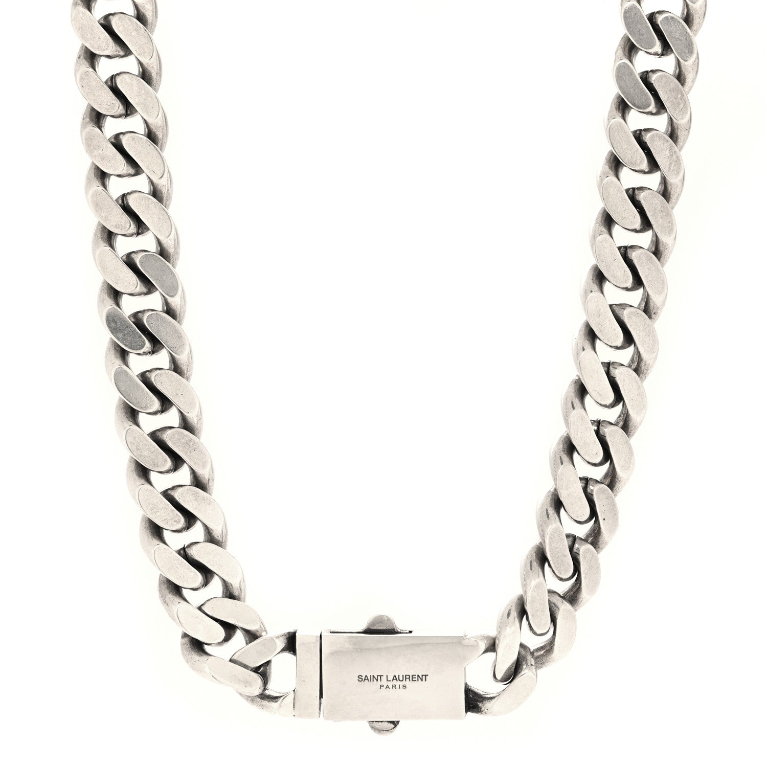 Saint Laurent Metal Curb Chain Necklace Oxidized Silver 1 of 4
