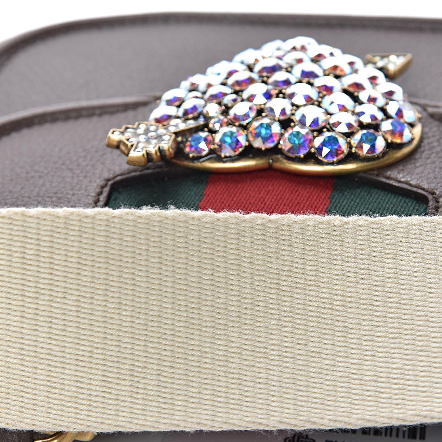 Textured Calfskin Web Crystal Heart Stripe Small Totem Shoulder Bag New Acero