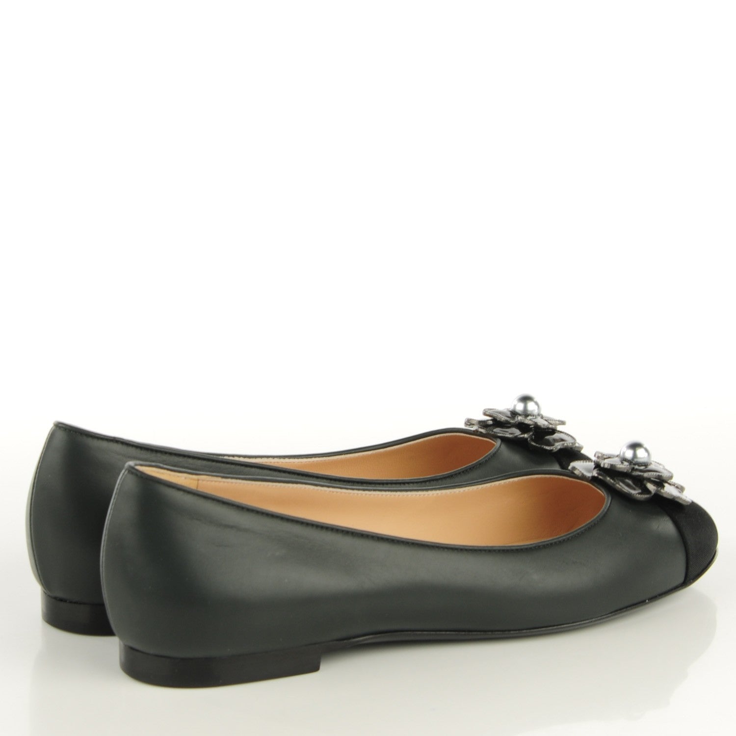 Chanel Calfskin Camellia Bead Ballerina Flats 36.5 Grey Black 4 of 8