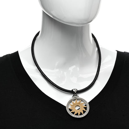 Bulgari 18K Yellow Gold Stainless Steel Calfskin Tondo Sun Pendant Necklace Black 2 of 5