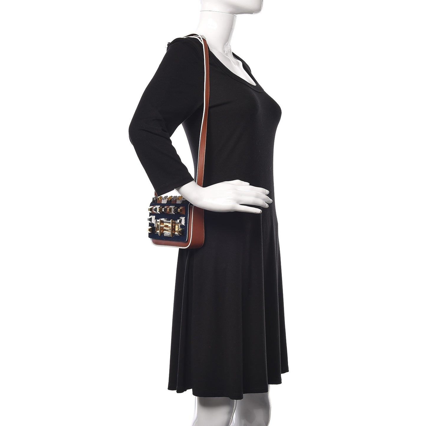 Vitello Dolce Calf Hair Studded Mini 3Baguette Shoulder Bag Caramello Iris