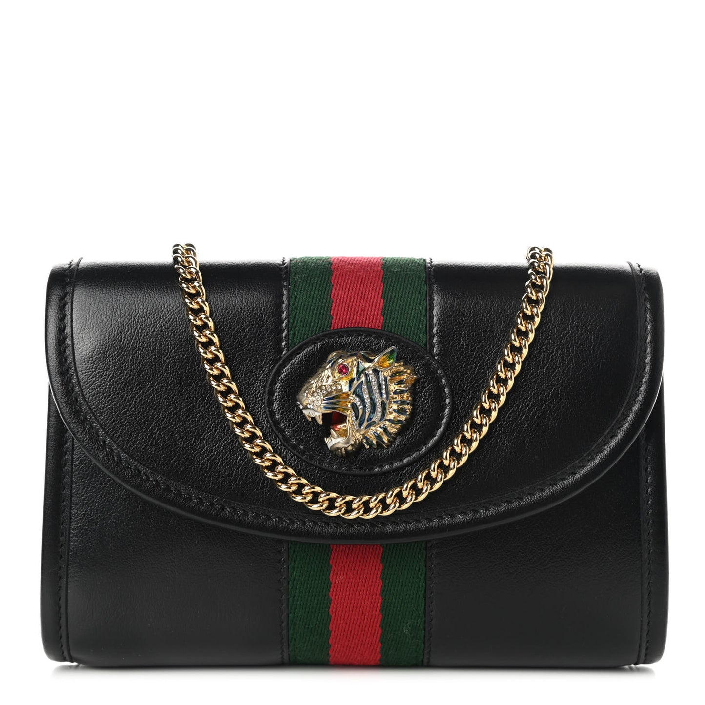 Textured Calfskin Web Mini Rajah Slim Flap Shoulder Bag Black